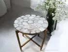 18" Round Shape White Agate Coffee Table Natural Handmade Furniture For Home