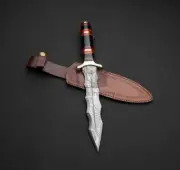 16'' Handmade Hunting Dagger, Damascus Blade, Battle Ready With Sheath, Gift