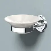 1940 Latitude II, Soap Dish Holder, Chrome and White Combo | Wall Mounted Por...
