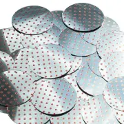 Round Sequin 1.5" Red Polka Dot on Silver Metallic