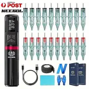 NEEBOL Tattoo Machine Kit Pen Gun Wireless Rotary Motor Needle Battery LCD Set