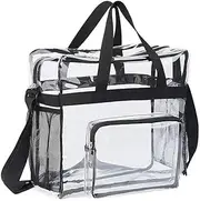 Large Clear Crossbody Bag, Stadium Approved Vinyl Tote Bag with Front Zipper Pocket (Color : Black)