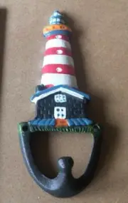 Heavy Cast Iron Hooks Lighthouse Solid Handmade color painting Keys Hat Towel
