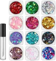 Body and Hair Glitter - 12 Colors Face Glitter | 10ml Festive Makeup with Quick Drying Glue, Women Accessories for Pub, Concerts
