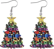 [QRH] Wooden/Acrylic Christmas Tree Drop Dangle Earrings Shinning Glitter Colorful Christmas Tree Earrings Unique Bookshelf Book Christmas Tree Shape Hook Earrings Christmas Xmas Holiday Jewelry Gifts