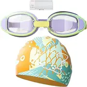 Toddler Swim Goggles | Anti-Fog Goggles and Silicone Caps Set for Kids | Water Sports Bathing Accessories for Beach Summer Pool Activity