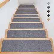 JOENIE Soft Stair Treads Non-Slip Carpet Mat for Wooden Steps, 8" X 30" (15-Pack) Indoor Staircase Carpets, Stair Runners Rugs Safety for Elders, Kids and Dogs with Reusable Adhesive (Light Grey)