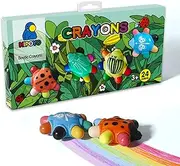 NLR FUN Portable Beetle Chalks with 24 Colours and Erasers, Non-Toxic, Washable Crayons for Kids, Grippy Unbreakable Crayons, Travel Art Kits, Gift Price for Boys and Girls