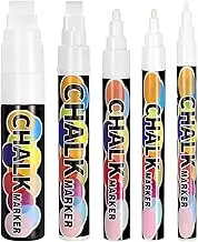 5 White Liquid Chalk Marker Set - Multi-Surface Erasable Markers with 5 Tip Sizes (1mm, 3mm, 6mm, 10mm, 15mm) for Blackboard, Glass, Windows & Decorative Signage