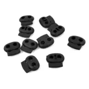 Plastic 5mm Dia Two Holes Spring Lanyard Cord Locks Toggles Black 10 Pcs