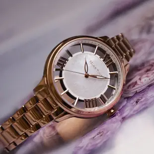 Relax Time 晨曦之光系列 玫瑰金框 白色貝殼面 立體鏤空刻度 不鏽鋼錶帶 腕錶 手錶 女錶(RT-82-1)