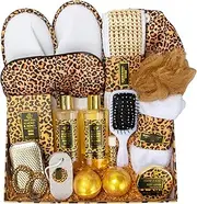 Bath Gift Set for Women, XXL 20 Pcs Skin Care Set Leopard Print Spa Gifts for Birthday, Mother's Day, Valentine's Day, Christmas, Home Spa Kits with Shower Gel, Body Lotion, Shower Cap, Manicure Set