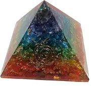 7 Chakra Rainbow Crystal Orgone Pyramid Healing Stone Crystal Chakra Pyramid EMF Protection Positive Energy Generator Orgonite Meditation, Spiritual Balance Stones 65-70 mm with Velvet Phouch