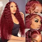99j Burgundy Lace Front Wigs Human Hair 24 Inch Wine Red Human Hair Lace Fron...