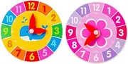 ERINGOGO Boys Girls Educational Clock Learning Toy 2pcs Wooden Clock Shapes Cognitive Development Toy Fun Educational
