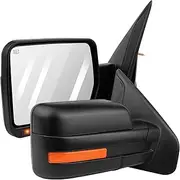 1Pair Towing Mirrors Fit for Ford for F-150 2007-2014 Replace Power Heated Led Signal Puddle Lamp Black Housing Single mirror