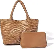 [RNOSIGO] Woven Bag for Women, Vegan Leather Tote Bag Large Summer Beach Travel Handbag and Purse Retro Handmade Shoulder Bag, Brown, Large, Brown, Large