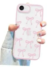 Compatible with Bow Phone Case, Cute Clear Ribbon Bowknot iPhone 7/8/SE Pink