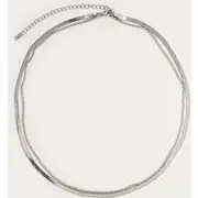 Silver Layered Snake Chain Necklace, Silver