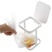 Catzon Metal Tiny Trash Can with Lid for Desktop Garbage Bag Holder -White