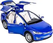 Scale Finished Model Car 1/24 for Tesla Model X Die-cast Car Model Miniature Pull-back Vehicles with Sound Light Miniature Replica Car(Blue)