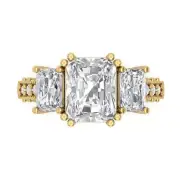 4.25ct Accent 3 stone Emerald Cut Engagement Promise Ring 14k Yellow Gold