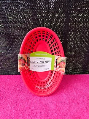 Charcoal Companion BBQ Serving Set Of 4 Red Weave Plastic Baskets Liners