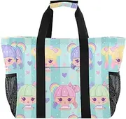 [sanluoli] Bags Foldable Tote Bag For Beach Sandproof Canvas Car Totes, Dolls Cartoon, 1 size