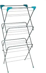Beldray LA050397EU 3-Tier Clothes Airer – Collapsible Indoor Drying Rack, Foldable Clothes Horse, 15 M Drying Space and Four Side Wings, Standing Laundry Dryer, Easy to Assemble Towel Rack, Turquoise