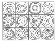 Rug Hooking Pattern "12 SQUARES CONCENTRIC CIRCLES" on natural linen