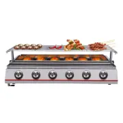 6-Burne Gas Grill Table Top Gas Grill Griddle with BBQ Grill Net Stainless St...