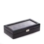 Black Leather Multi Purpose Case with Glass Top and Locking Clasp. Velour lined.