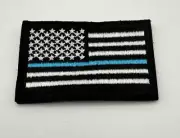 Blue Lives Matter American Flag Embroidered Patch - Hook & Loop Base - Police