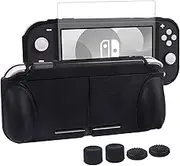 Protective Case for Nintendo Switch Lite, CHIN FAI Hard TPU Grip Case Self Stand Back Cover Comfort Ergonomic Design with 4 Thumb Grips Caps (Black)