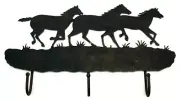 Gift Rustic Metal Black Mustang Key Holder With 3 Hooks Wall Mounted Decor