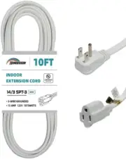 Flat Plug Extension Cord, UL Listed, Indoor Extension Cord 14 Gauge 10FT White F