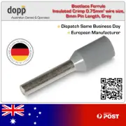 Bootlace Ferrule Insulated Crimp 0,75mm² wire size, 100 Pcs, Grey, 8mm PinLength