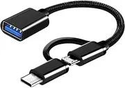 iJiGui 2-in-1 USB C/Micro to USB Adapter, Micro USB and USB C Adapter Cable, Short OTG Cable Compatible with MacBook Pro, Android, Samsung, Galaxy, etc (Black)