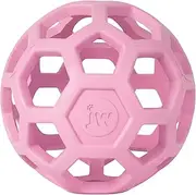 JW Pet HOL-ee Roller™, Dog Toy Puzzle Ball, Natural Rubber, Medium (4.5” Inch Diameter), Pink
