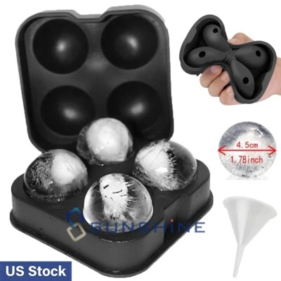 ICE Balls Maker Round Sphere Tray Mold Cube Whiskey Cocktails Silicone + Funnel