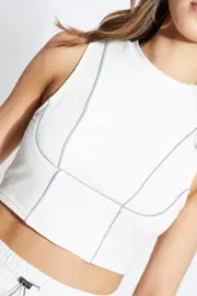White Reflective Piping Crop Top - Size L, Women's Designer Jersey Top
