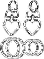 uxcell 2 Pcs Metal Swivel Clasps Key Chain Keyrings Heart Shape Spring Snap Keychain Hook Clip for Chains Extender DIY Handicrafts Keys Lanyards Jewelry Findings, Silver Tone