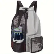 GGP Light Grey Mesh Drawstring Swim Backpack With Wet Pocket Lightweight Beach, Gym, Outdoor Sports Bag 245G