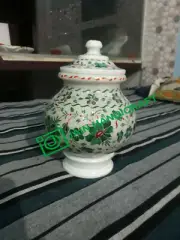 11" White Marble Flower Vase matka Pot green malachite Inlay Art Collectible k11