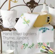 Three Cross stitch Completed Hand Towel borders Thyme, juniper, Wormwood