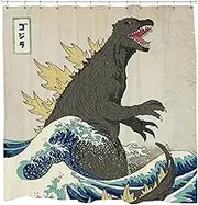 Sharp Shirter Godzilla Shower Curtain Set | Shower Curtain Japanese Wave | Cool Shower Curtains for Bathroom | Crazy Shower Curtain | Hooks Included