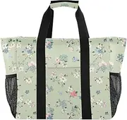 [sanluoli] Tote Utility Bag Foldable Tote Bag For Beach Water Resistant Canvas Cars Tote Bag, Green Crushed Flower, 1 size