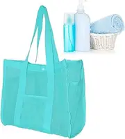 [Generic] Beach Bag - Tote Bag for Beach | Mesh Pouch Waterproof, Sandproof Toy Organizer Large Reusable Storage for Family Swim Summer Cruise Travel Kids Camping