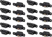 Justivana 20 Pcs Micro-USB 5Pin Charging Jack Socket Dock Port 5P IP67 Waterproof Female Connector with Screw Hole