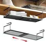 Ssumght 2 Pack Under Shelf Storage Basket Organizer, Expandable Hanging Kitchen Baskets for Cabinet Pantry Cupboard Desk Counter Bookshelf Organization Add-on Space Saver